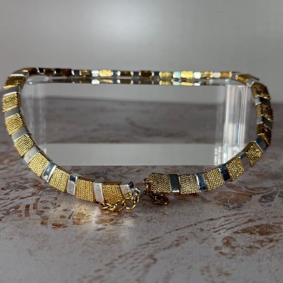 Vintage Napier Two-Tone Gold Silver Textured Link Collar Necklace - Picture 3 of 7